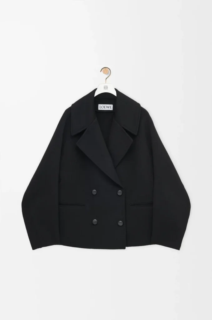 Kurzer Mantel aus Wolle Schwarz