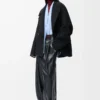 Kurzer Mantel aus Wolle Schwarz