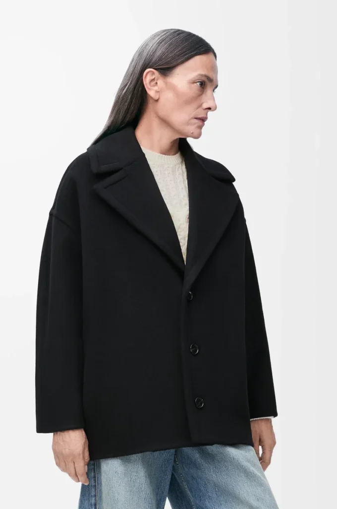 Kurzer Mantel aus Wolle Schwarz