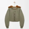 Kurzer Parka aus Baumwolle in Khaki-Grün