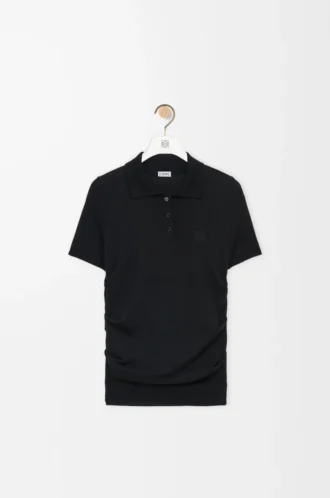 Kurzärmeliger Polo-Pullover aus Kaschmir und Seide Schwarz