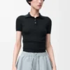 Kurzärmeliger Polo-Pullover aus Kaschmir und Seide Schwarz