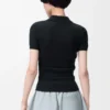 Kurzärmeliger Polo-Pullover aus Kaschmir und Seide Schwarz