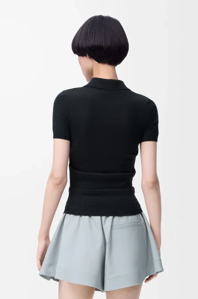 Kurzärmeliger Polo-Pullover aus Kaschmir und Seide Schwarz