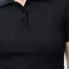 Kurzärmeliger Polo-Pullover aus Kaschmir und Seide Schwarz