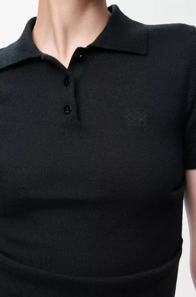Kurzärmeliger Polo-Pullover aus Kaschmir und Seide Schwarz