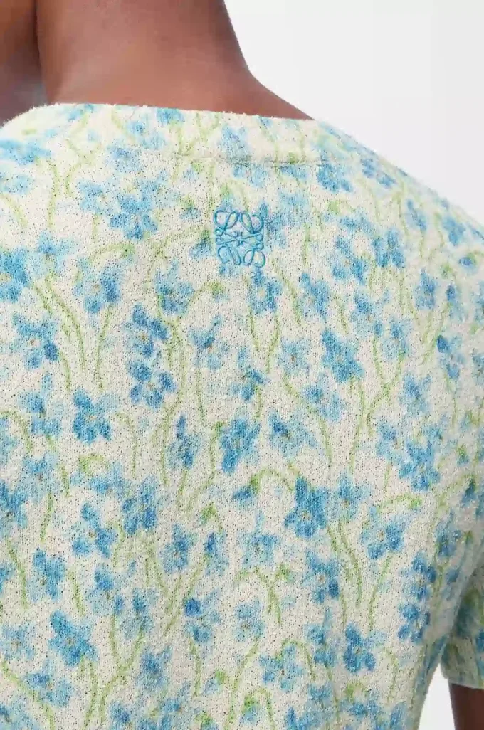 Kurzärmeliger Pullover aus Baumwollmischung Weiß/Blau