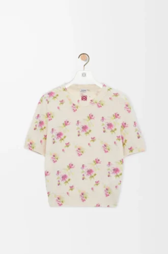 Kurzärmeliger Pullover aus Baumwollmischung Weiß/Rosa