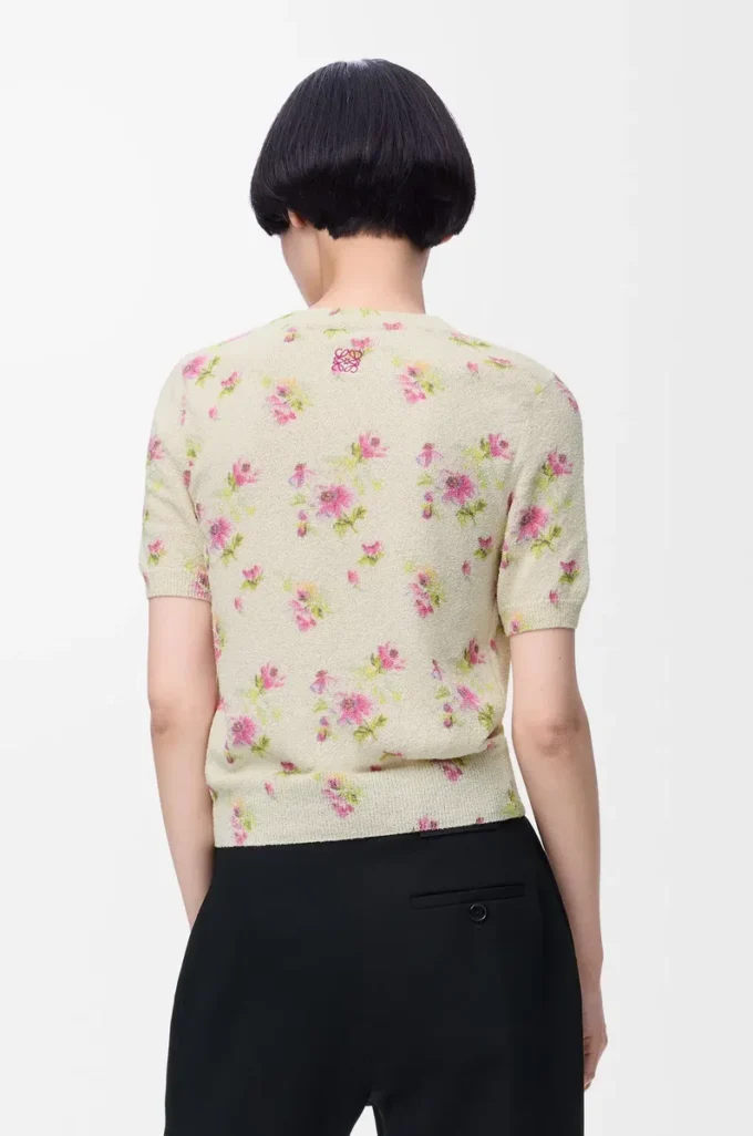 Kurzärmeliger Pullover aus Baumwollmischung Weiß/Rosa