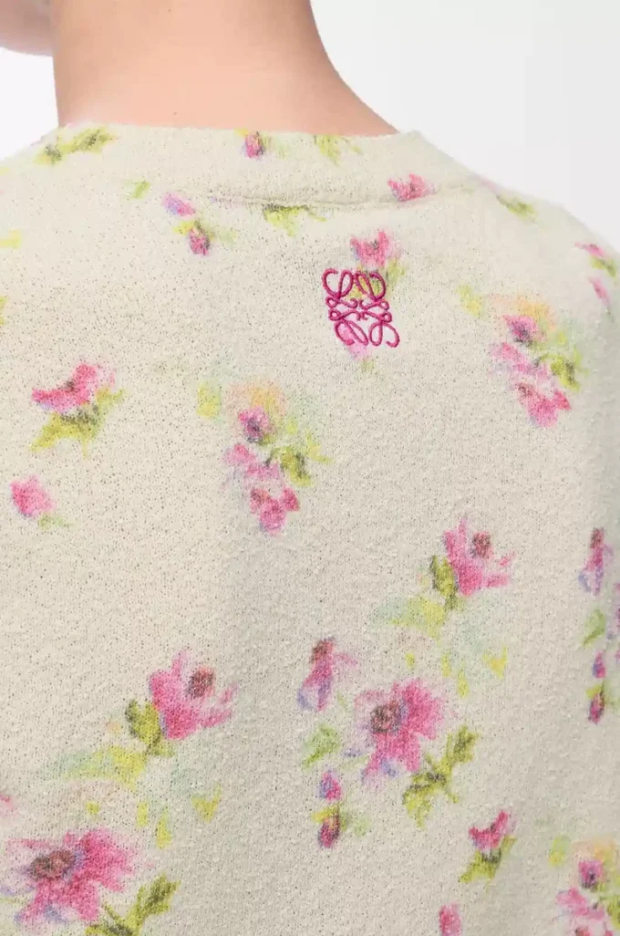 Kurzärmeliger Pullover aus Baumwollmischung Weiß/Rosa