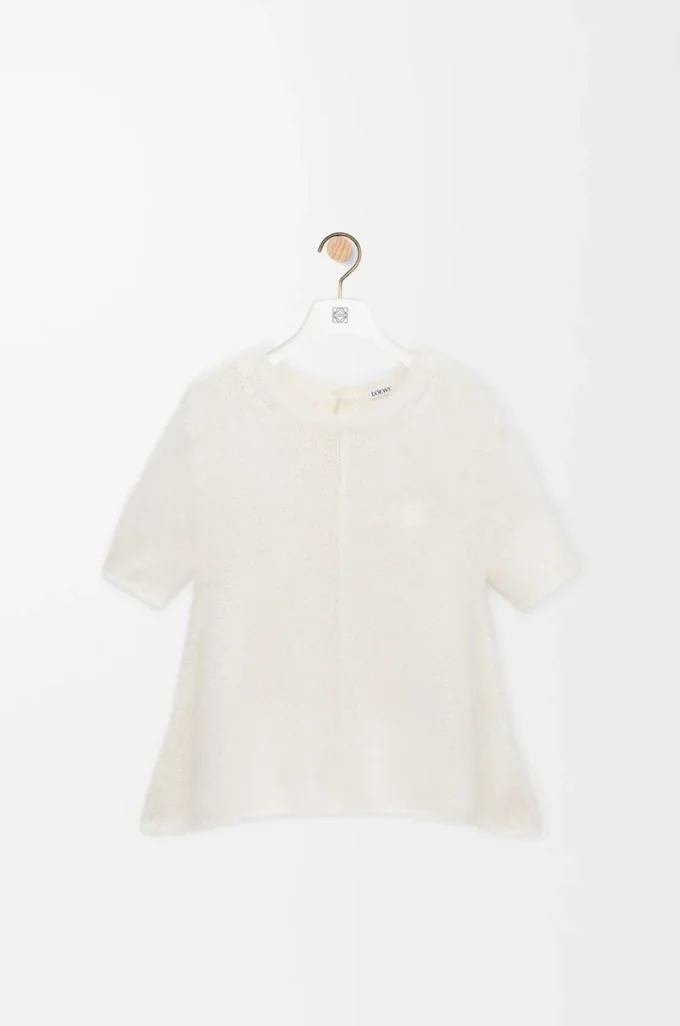 Kurzärmeliger Pullover aus Mohairmischung Weiß