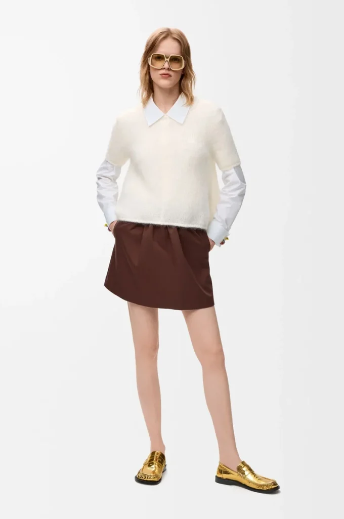 Kurzärmeliger Pullover aus Mohairmischung Weiß