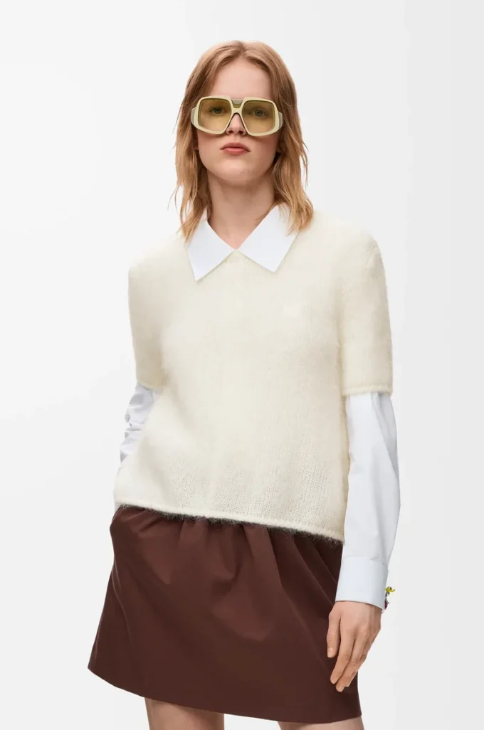 Kurzärmeliger Pullover aus Mohairmischung Weiß