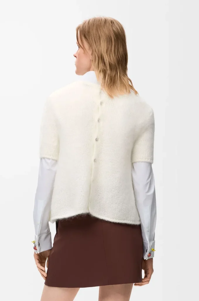 Kurzärmeliger Pullover aus Mohairmischung Weiß