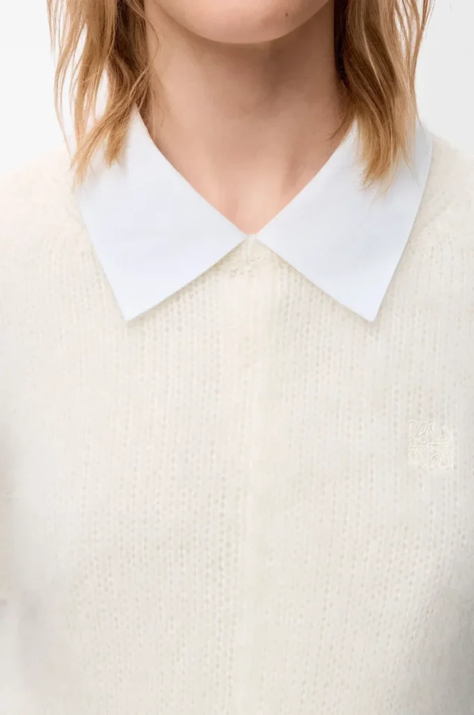 Kurzärmeliger Pullover aus Mohairmischung Weiß