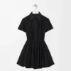 Kurzärmeliges Kleid aus Baumwolle und Seide Schwarz