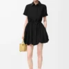 Kurzärmeliges Kleid aus Baumwolle und Seide Schwarz