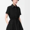 Kurzärmeliges Kleid aus Baumwolle und Seide Schwarz