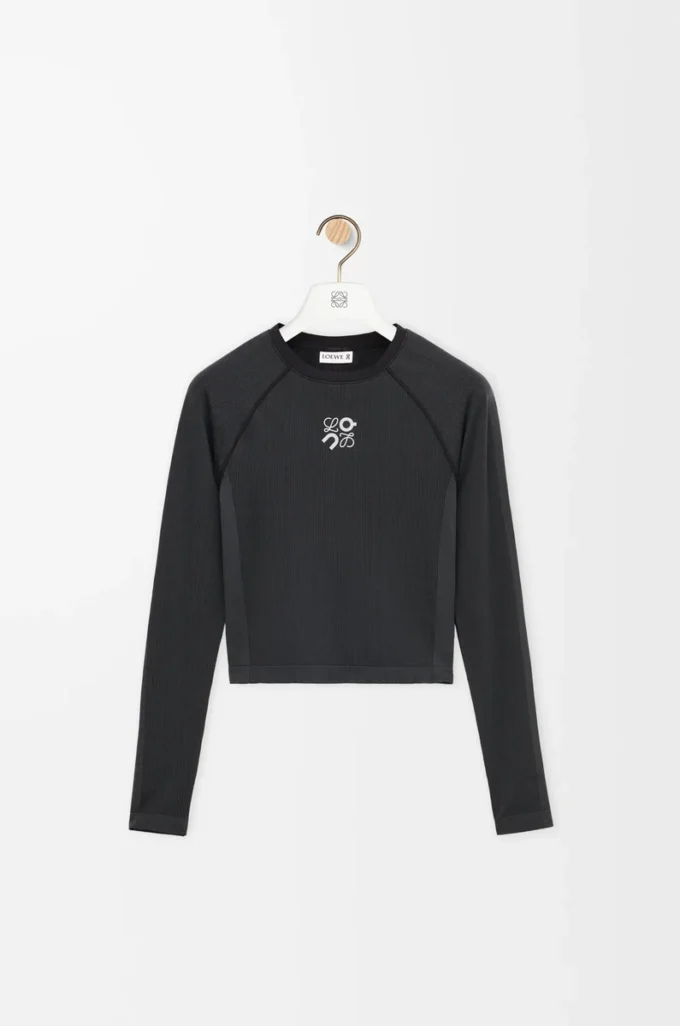 Langärmliges Oberteil aus technischem Jersey in Schwarz