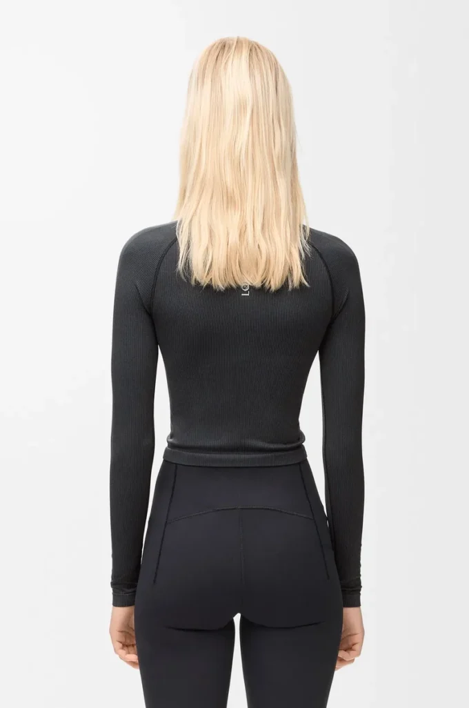 Langärmliges Oberteil aus technischem Jersey in Schwarz
