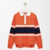 Langärmliges Poloshirt aus Baumwolle Orange/Marineblau