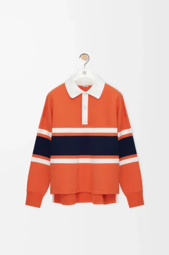 Langärmliges Poloshirt aus Baumwolle Orange/Marineblau