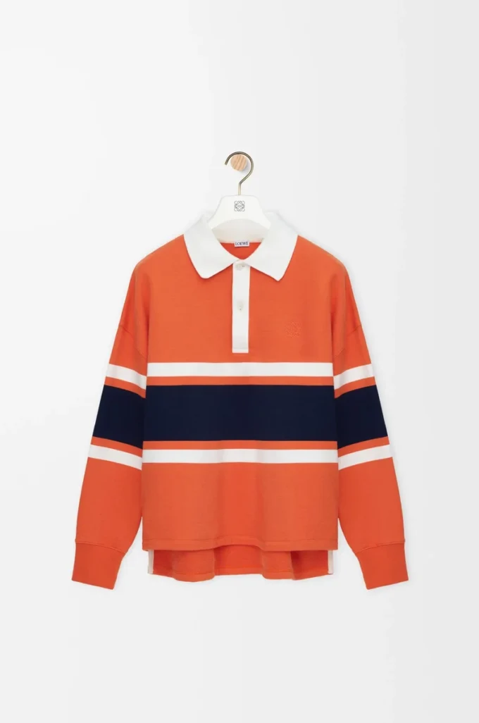 Langärmliges Poloshirt aus Baumwolle Orange/Marineblau