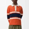 Langärmliges Poloshirt aus Baumwolle Orange/Marineblau
