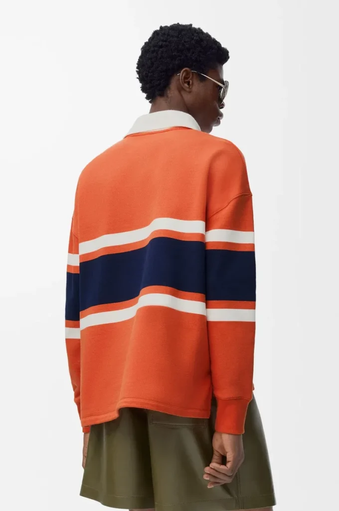 Langärmliges Poloshirt aus Baumwolle Orange/Marineblau