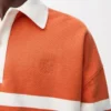 Langärmliges Poloshirt aus Baumwolle Orange/Marineblau