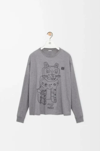 Langärmliges T-Shirt aus Baumwolle in Grau meliert