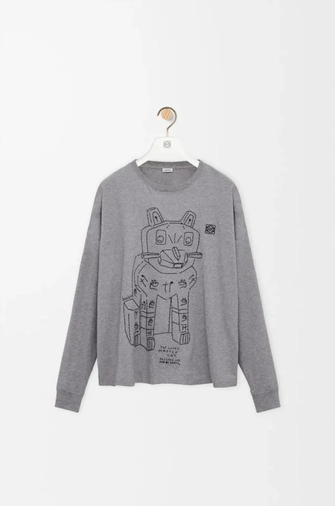 Langärmliges T-Shirt aus Baumwolle in Grau meliert