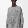 Langärmliges T-Shirt aus Baumwolle in Grau meliert