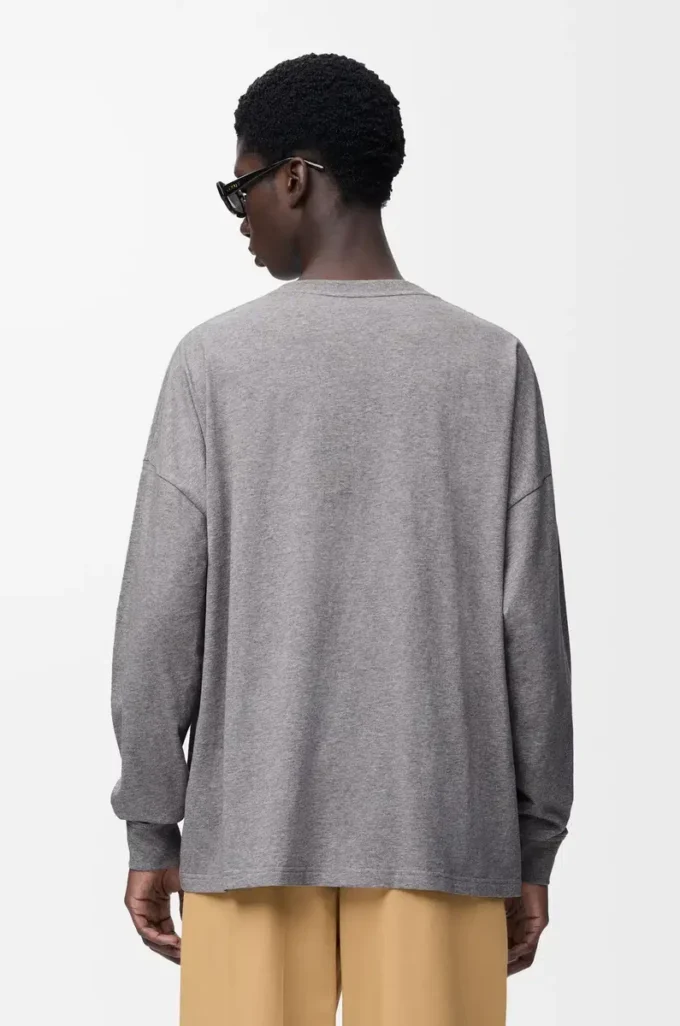 Langärmliges T-Shirt aus Baumwolle in Grau meliert