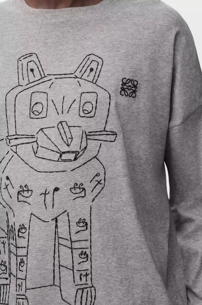 Langärmliges T-Shirt aus Baumwolle in Grau meliert