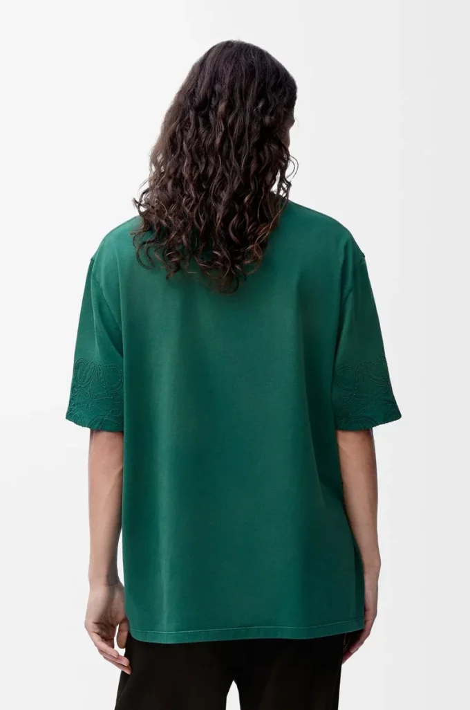 Lockeres T-Shirt aus Baumwolle Dunkelgrün