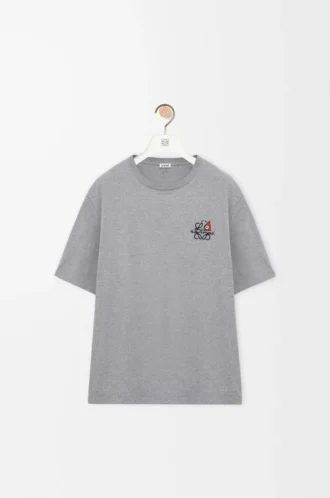 Lockeres T-Shirt aus Baumwolle in Grau meliert