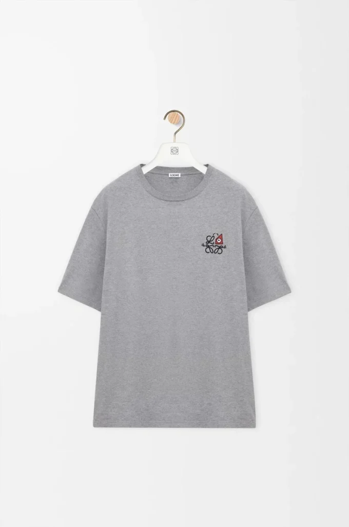 Lockeres T-Shirt aus Baumwolle in Grau meliert