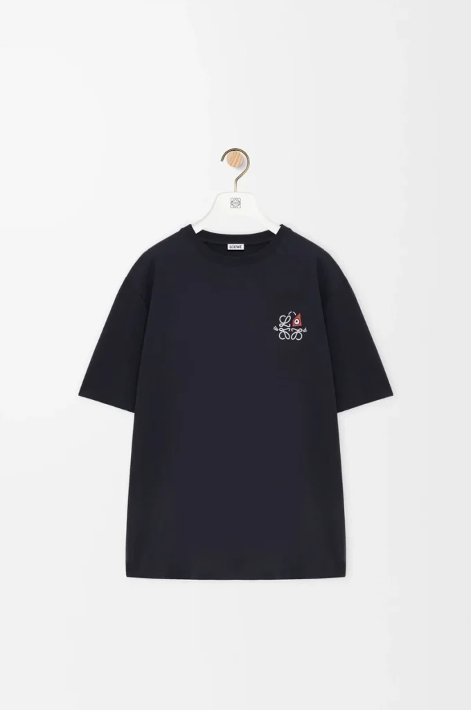 Lockeres T-Shirt aus Baumwolle Marineblau