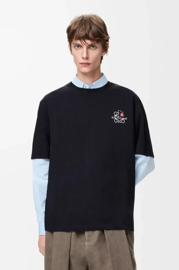 Lockeres T-Shirt aus Baumwolle Marineblau