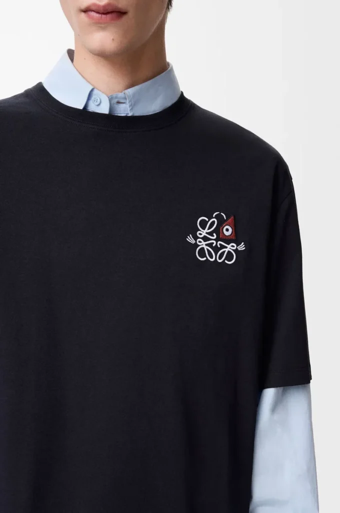 Lockeres T-Shirt aus Baumwolle Marineblau