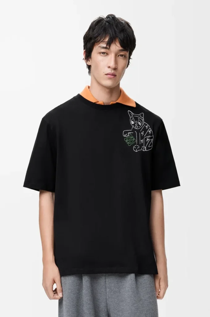 Lockeres T-Shirt aus Baumwolle Schwarz