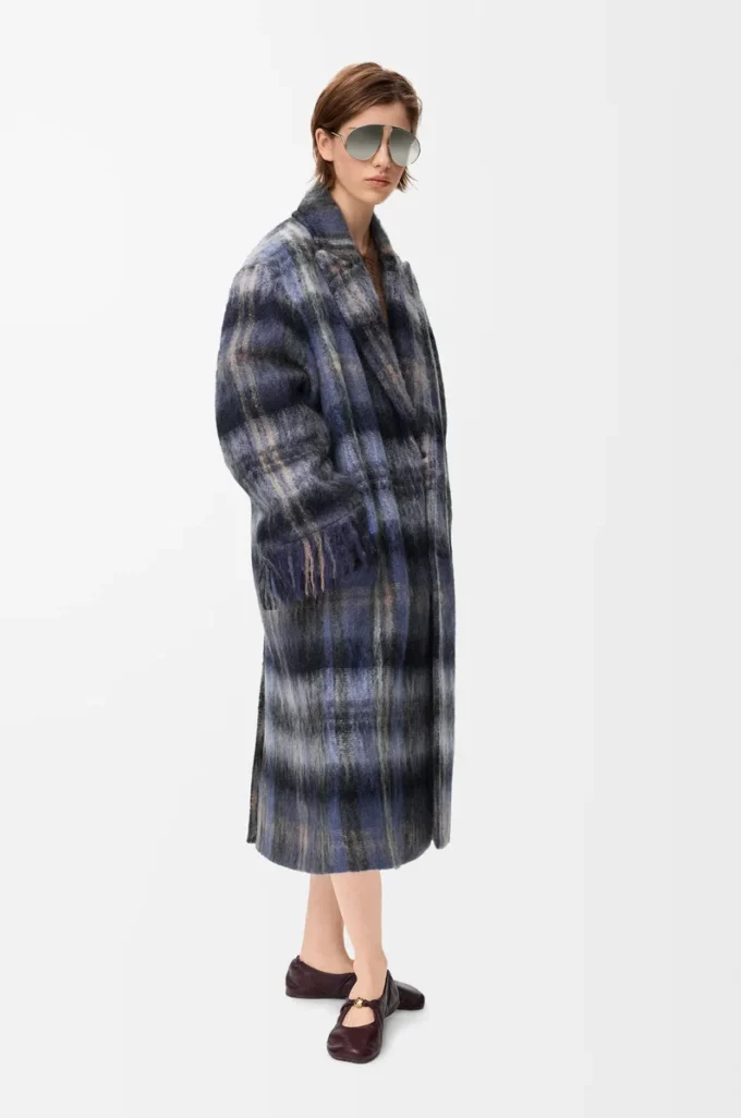 Mantel aus Mohair-Wollmischung Blau/Mehrfarbig
