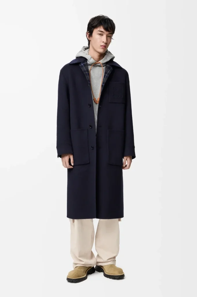Mantel aus Wolle und Kaschmir Navy/Grau