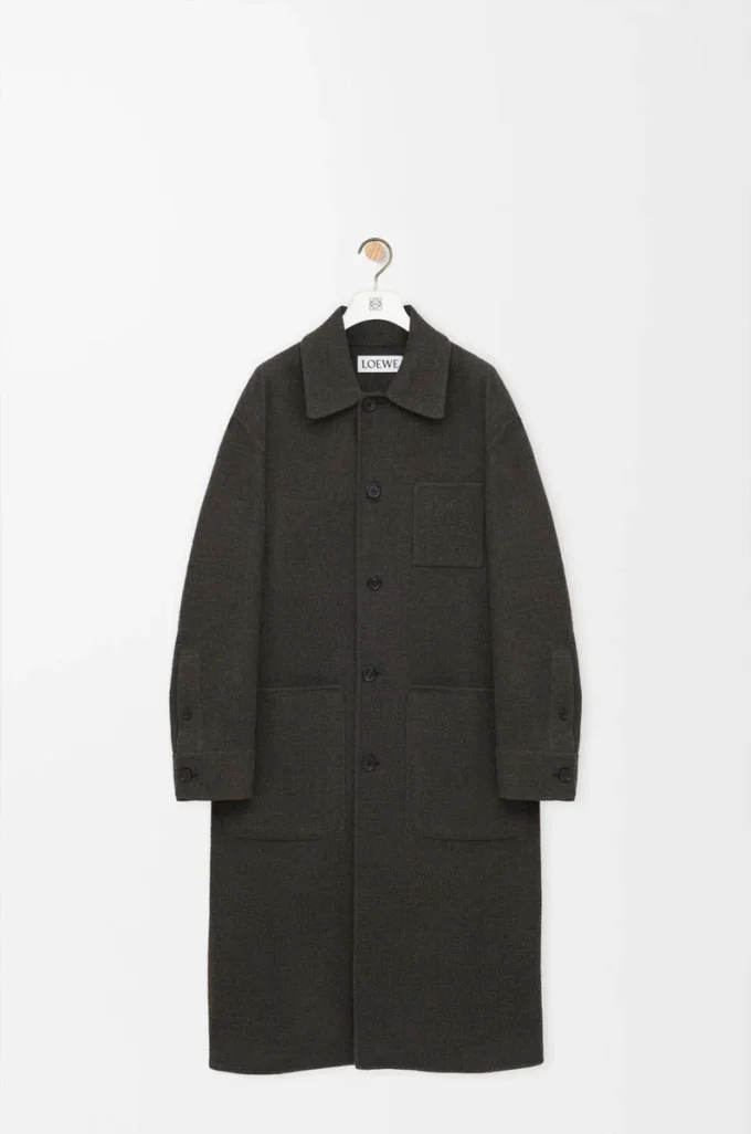 Mantel aus Wolle und Seide Khaki-Braun/Blau