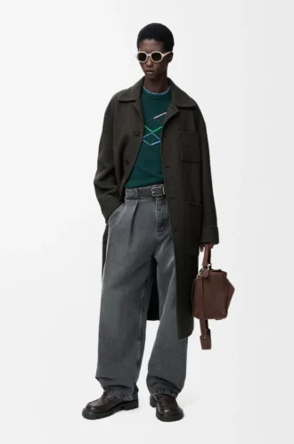 Mantel aus Wolle und Seide Khaki-Braun/Blau