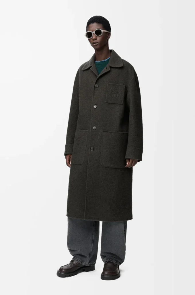 Mantel aus Wolle und Seide Khaki-Braun/Blau