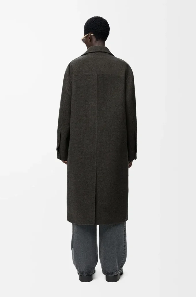 Mantel aus Wolle und Seide Khaki-Braun/Blau