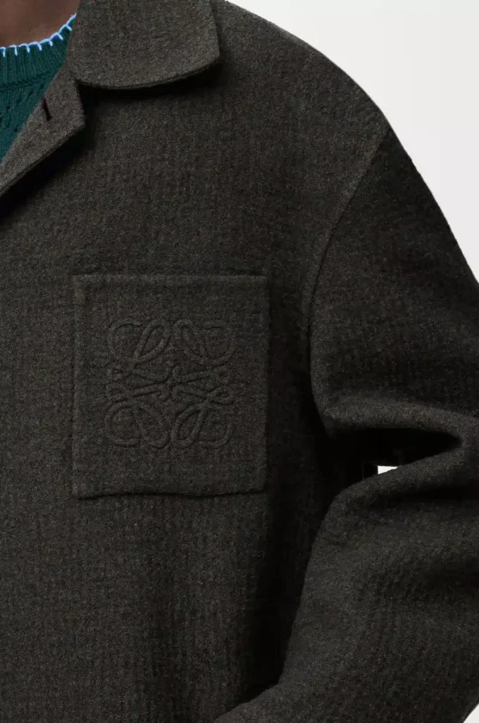 Mantel aus Wolle und Seide Khaki-Braun/Blau