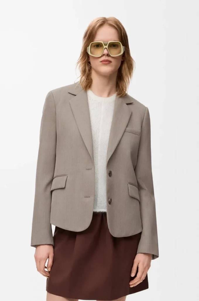 Maßgeschneiderte Jacke aus Wolle in Beige Melange